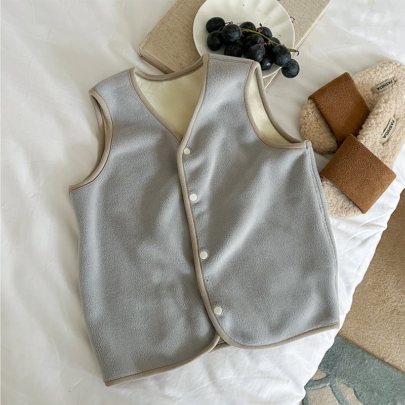 Double-Sided Plush! Elmo Beibei Children''s Winter Warm Color-Blocked Vest for Boys and Girls, Baby Plush Vest Trendy - Image 1