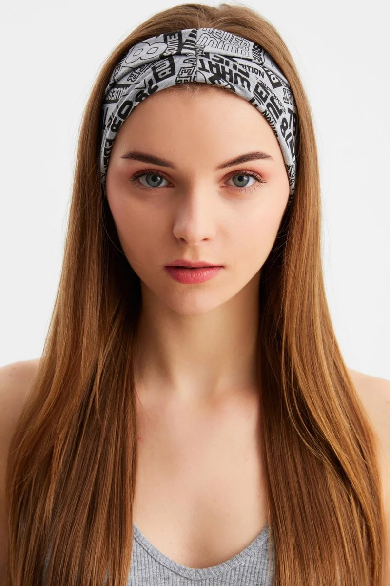 Butikgiz Gray Women's Double-Sided Use Alternative, Cotton Combed Cotton, Non-Slip, Lightweight, Sports Hair Band Bandana