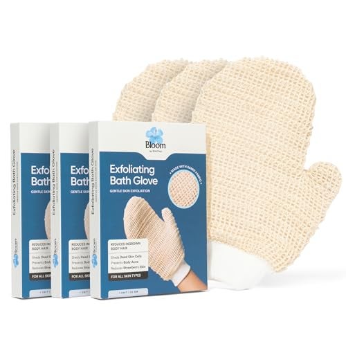 Bloom by Boldcare Bloom by Bold Care Exfoliating Bath Glove (3 gloves) | Exfoliating Gloves to Reduce Ingrown Hair & Strawberry Legs | 100% Ramie Fabric | Gently Removes Dead Skin Cells | For Sensitive Skin - Image 1