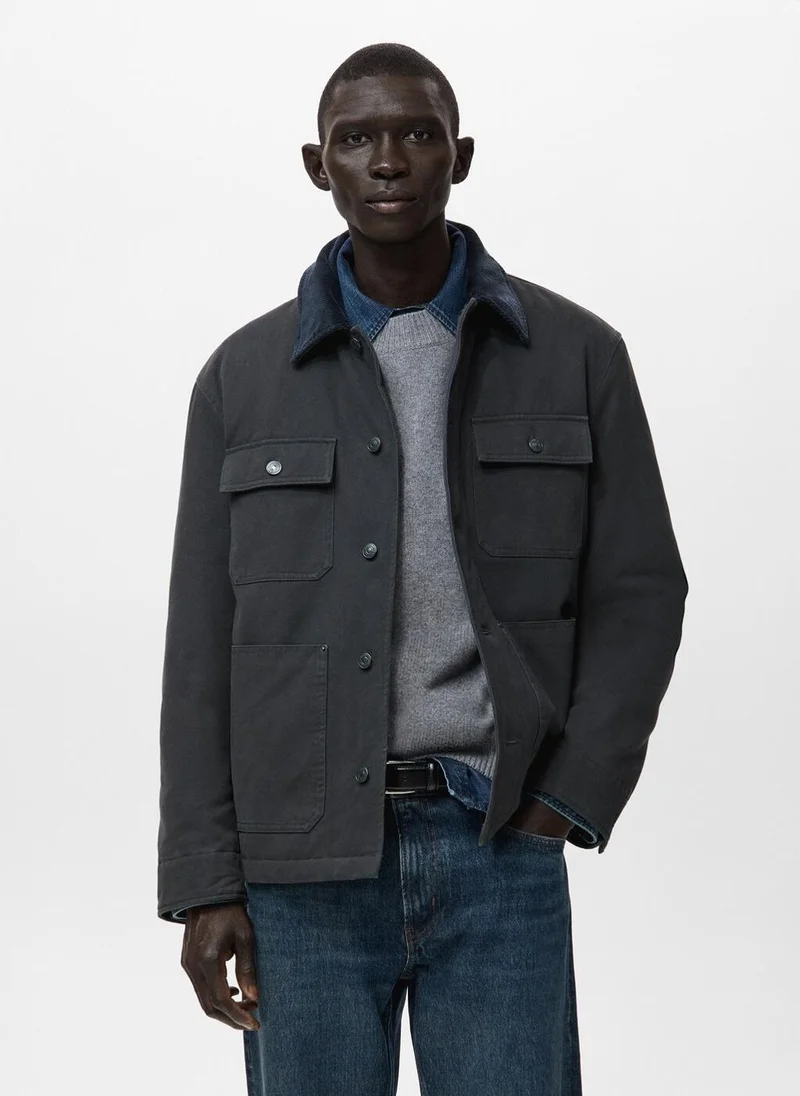 Mango Man Jacket with pockets and corduroy collar