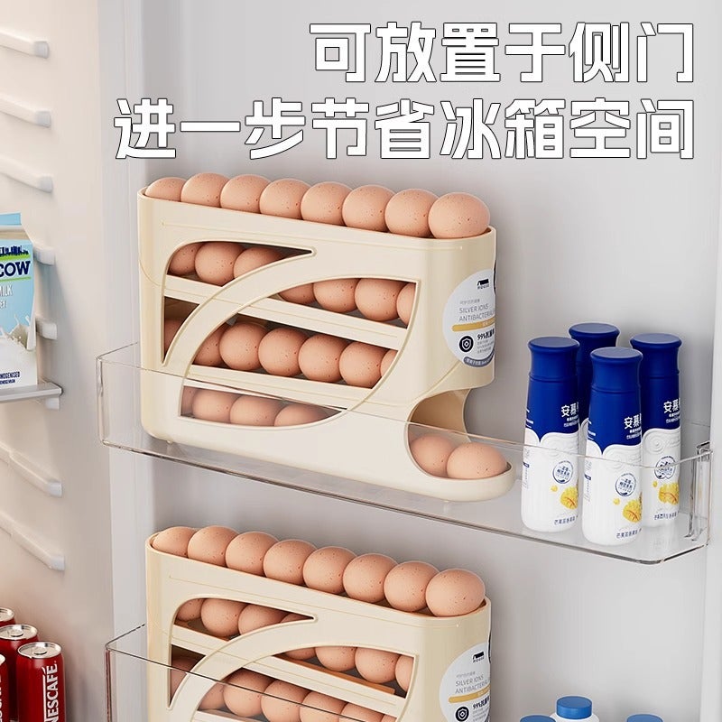 4-Tier Egg Rack Rolling Egg Storage Box with Automatic Tumbler - Refrigerator Side Door Organizer - Image 4