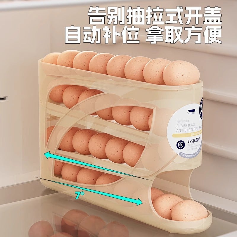 4-Tier Egg Rack Rolling Egg Storage Box with Automatic Tumbler - Refrigerator Side Door Organizer - Image 2