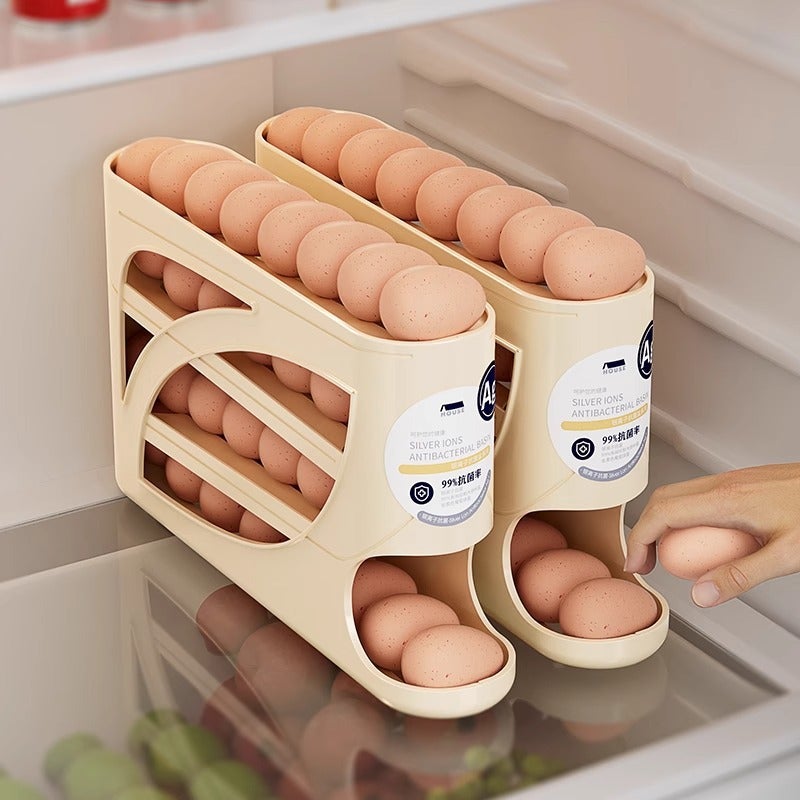 4-Tier Egg Rack Rolling Egg Storage Box with Automatic Tumbler - Refrigerator Side Door Organizer - Image 1