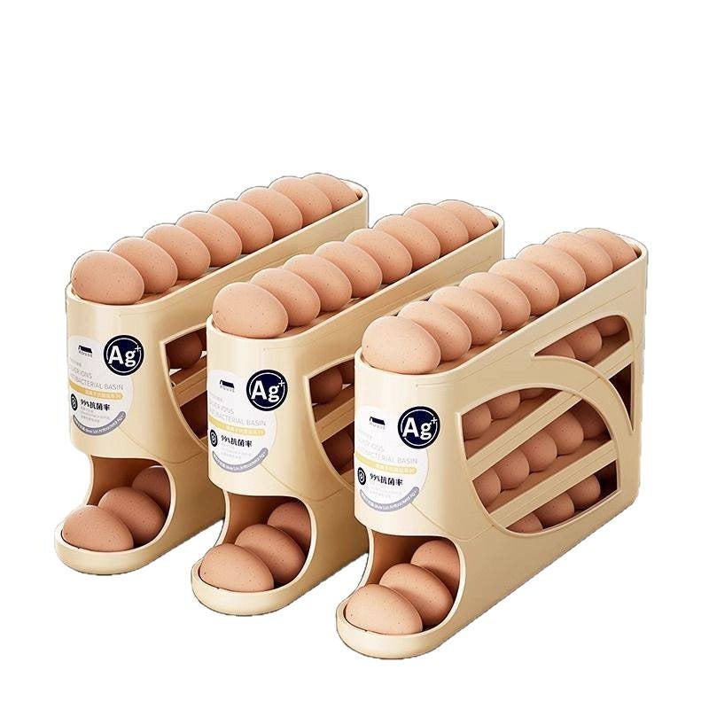 4-Tier Egg Rack Rolling Egg Storage Box with Automatic Tumbler - Refrigerator Side Door Organizer - Image 5