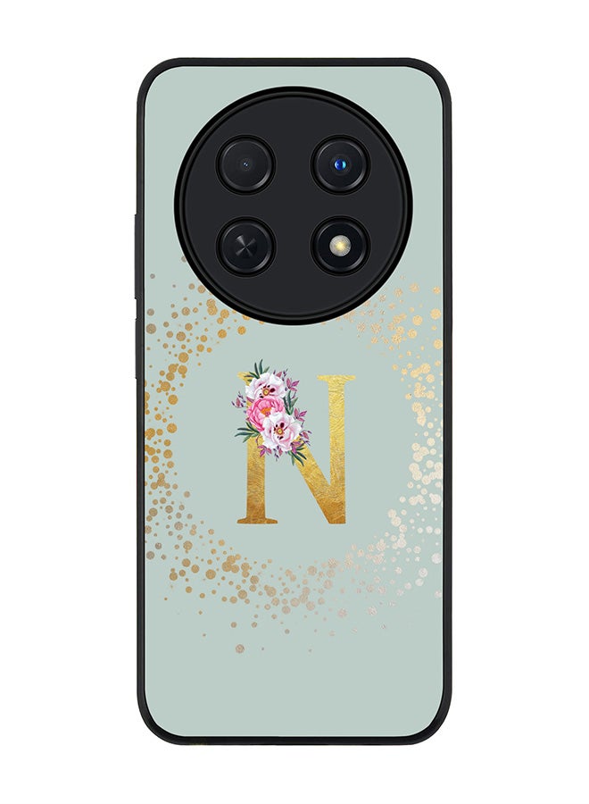 Stylizedd Rugged Black edge case for Huawei nova 12i 4G, Slim fit Soft Cover - Custom Monogram Initial Letter Floral Pattern Alphabet - N (Light Grey) - Image 1