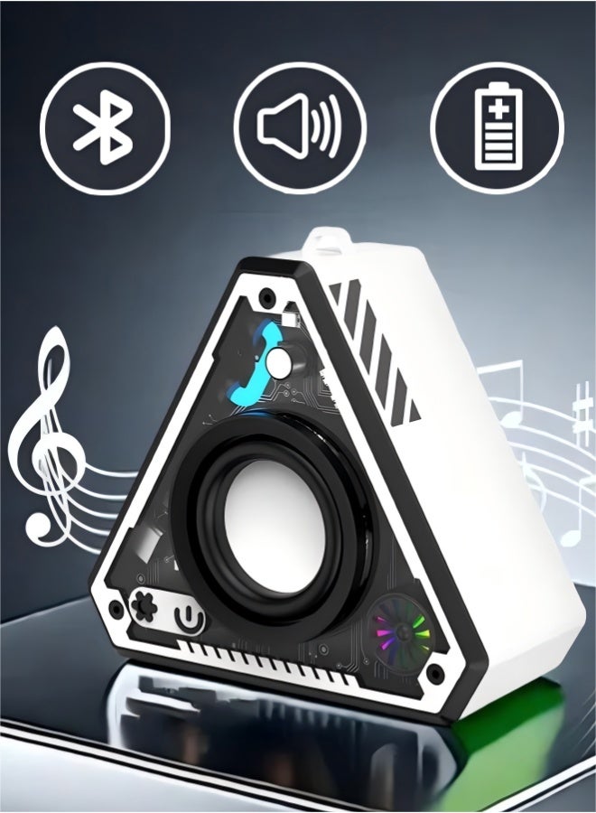 Mini Portable Wireless Bluetooth Speaker with Lights and Lanyard, TWS Dual Pairing for Music, Perfect for Outdoor and Home Use, Hands Outdoor Handheld Portable Hanging Bag Triangle Audio (White) - Image 1