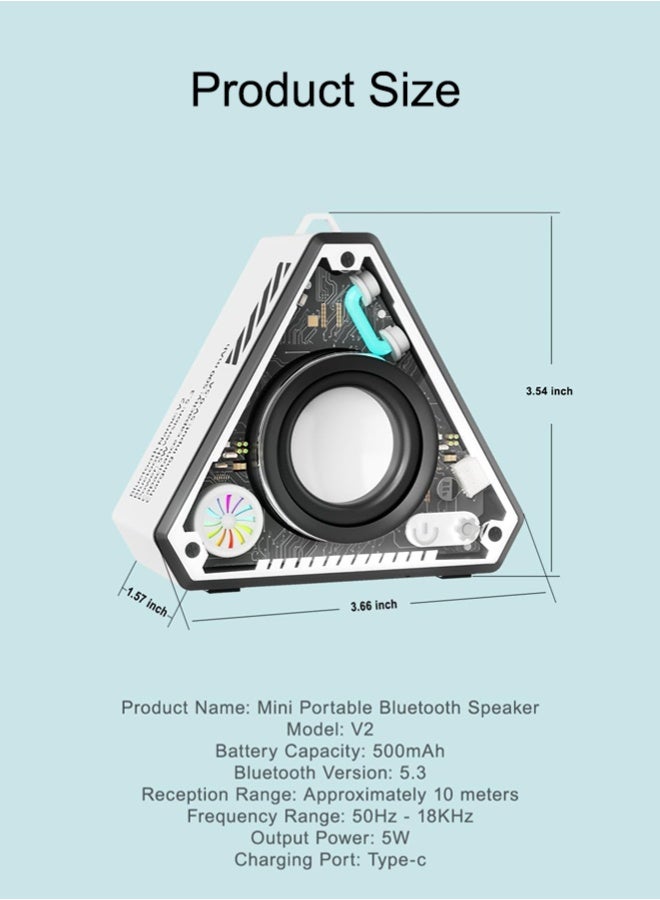Mini Portable Wireless Bluetooth Speaker with Lights and Lanyard, TWS Dual Pairing for Music, Perfect for Outdoor and Home Use, Hands Outdoor Handheld Portable Hanging Bag Triangle Audio (White) - Image 2