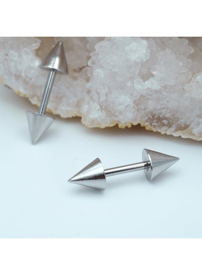 TRBR 14G 16G 2PCs Surgical Stainless Steel Spike Cartilage Earring, Silver Helix Piercing Jewelry, Industrial Barbell, 16G, Surgical Sgeel, No Gemstone - Image 5