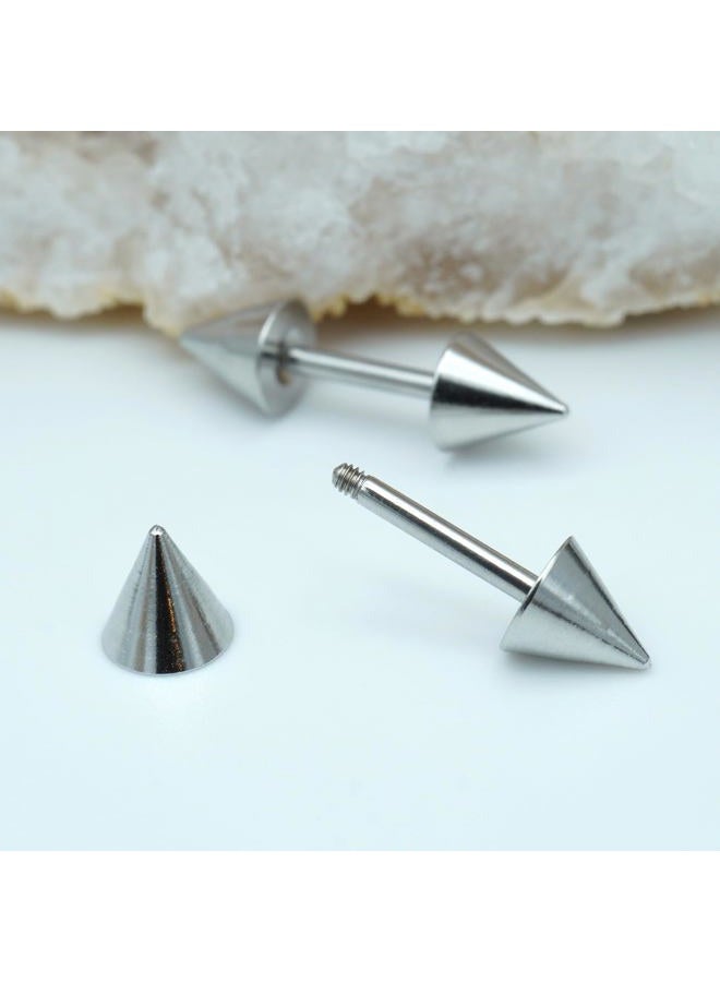 TRBR 14G 16G 2PCs Surgical Stainless Steel Spike Cartilage Earring, Silver Helix Piercing Jewelry, Industrial Barbell, 16G, Surgical Sgeel, No Gemstone - Image 3