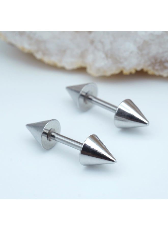 TRBR 14G 16G 2PCs Surgical Stainless Steel Spike Cartilage Earring, Silver Helix Piercing Jewelry, Industrial Barbell, 16G, Surgical Sgeel, No Gemstone - Image 2
