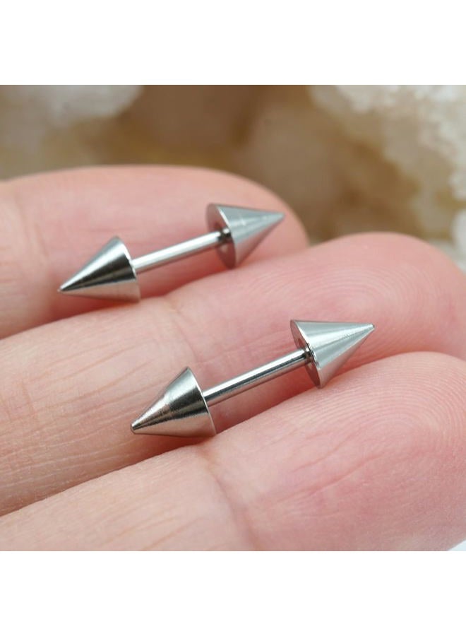 TRBR 14G 16G 2PCs Surgical Stainless Steel Spike Cartilage Earring, Silver Helix Piercing Jewelry, Industrial Barbell, 16G, Surgical Sgeel, No Gemstone - Image 4