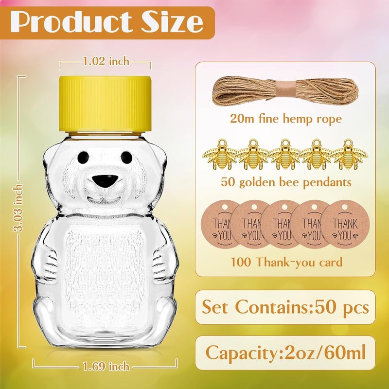 Barafat 50 Pack Plastic Honey Bear Bottles Jars, 2 oz Honey Bear Cup with Lids Mini Bear Shape Empty Honey Bear Bottle Honey Containers Bulk Jam Juice Candy for Wedding Gifts Baby Shower Favors - Image 4