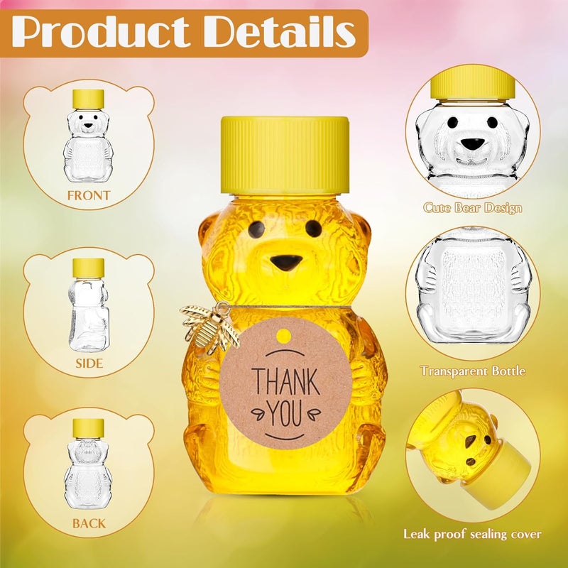 Barafat 50 Pack Plastic Honey Bear Bottles Jars, 2 oz Honey Bear Cup with Lids Mini Bear Shape Empty Honey Bear Bottle Honey Containers Bulk Jam Juice Candy for Wedding Gifts Baby Shower Favors - Image 5