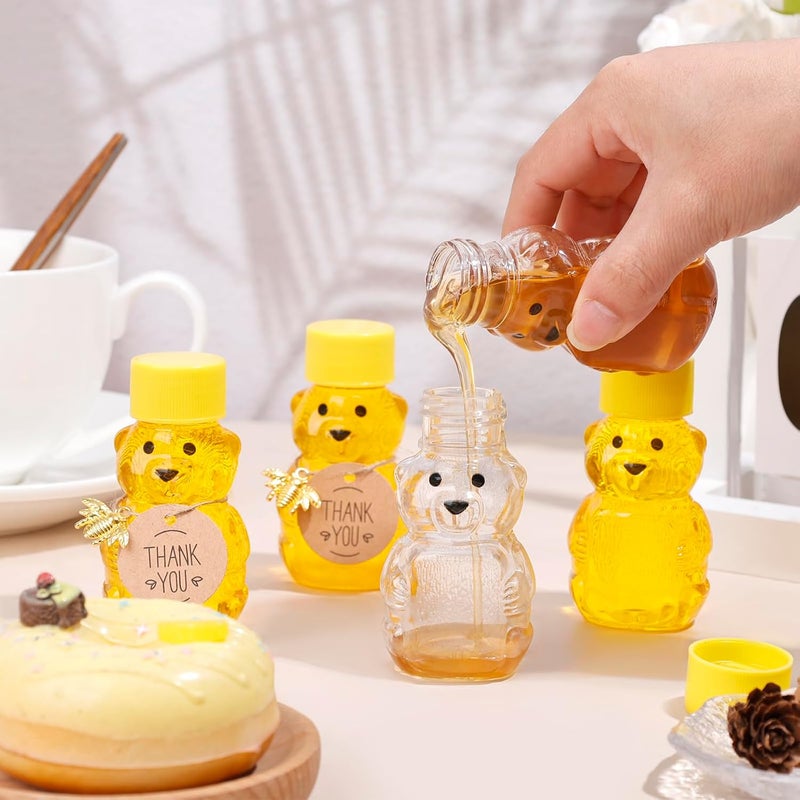Barafat 50 Pack Plastic Honey Bear Bottles Jars, 2 oz Honey Bear Cup with Lids Mini Bear Shape Empty Honey Bear Bottle Honey Containers Bulk Jam Juice Candy for Wedding Gifts Baby Shower Favors - Image 3