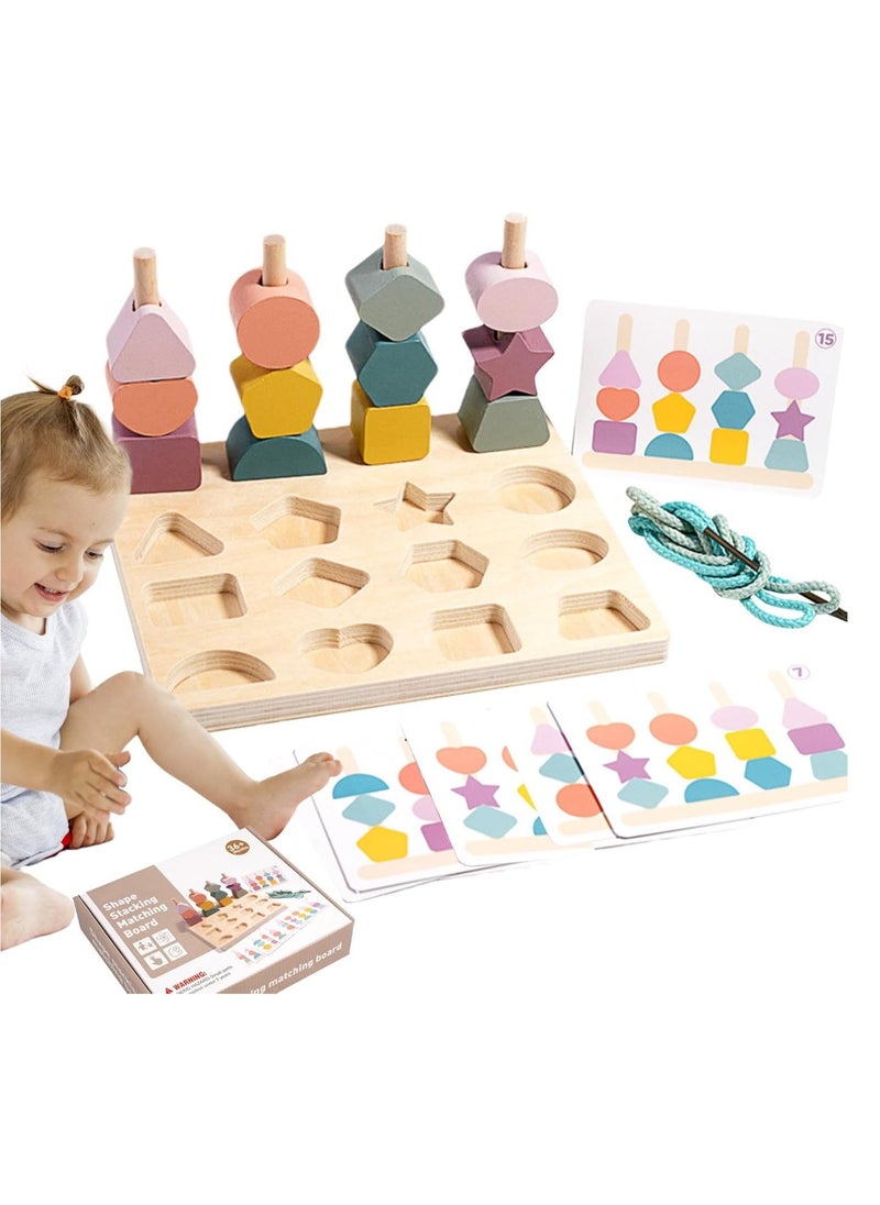 3 in 1 Wooden Color Sorting Stacking Toys, Montessori Wooden Beads Sequencing Toy Set, Montessori Stem Fine Motor Skills for Toddlers, Preschool Learning Montessori Toys Gifts for Kids  - Image 1