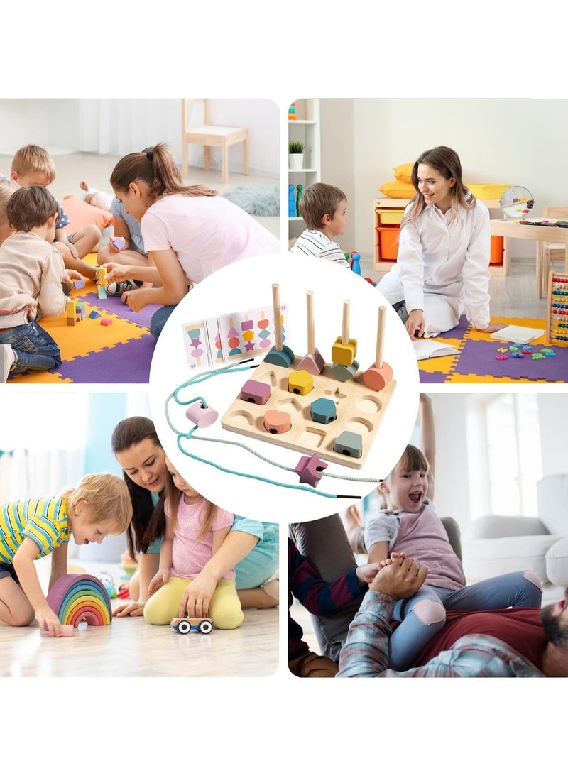 3 in 1 Wooden Color Sorting Stacking Toys, Montessori Wooden Beads Sequencing Toy Set, Montessori Stem Fine Motor Skills for Toddlers, Preschool Learning Montessori Toys Gifts for Kids  - Image 4