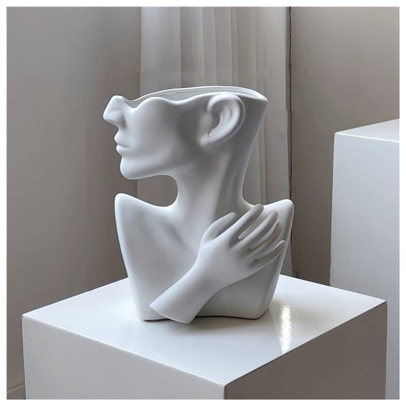 KatoonX Ceramic Head Face Flower Vase for Statue Home Decoration Matte White