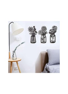 The Bros Metal Flowers, Wall Decor, Minimalism, Wall Art Decor, Wall Art, Black Flower Iron Decor, Metal Wall Sculpture, for Patio Balcony Bathroom Decor, Wall Art Bathroom Decor Set of 3  - Image 5
