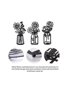 The Bros Metal Flowers, Wall Decor, Minimalism, Wall Art Decor, Wall Art, Black Flower Iron Decor, Metal Wall Sculpture, for Patio Balcony Bathroom Decor, Wall Art Bathroom Decor Set of 3  - Image 3