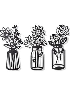 The Bros Metal Flowers, Wall Decor, Minimalism, Wall Art Decor, Wall Art, Black Flower Iron Decor, Metal Wall Sculpture, for Patio Balcony Bathroom Decor, Wall Art Bathroom Decor Set of 3  - Image 1