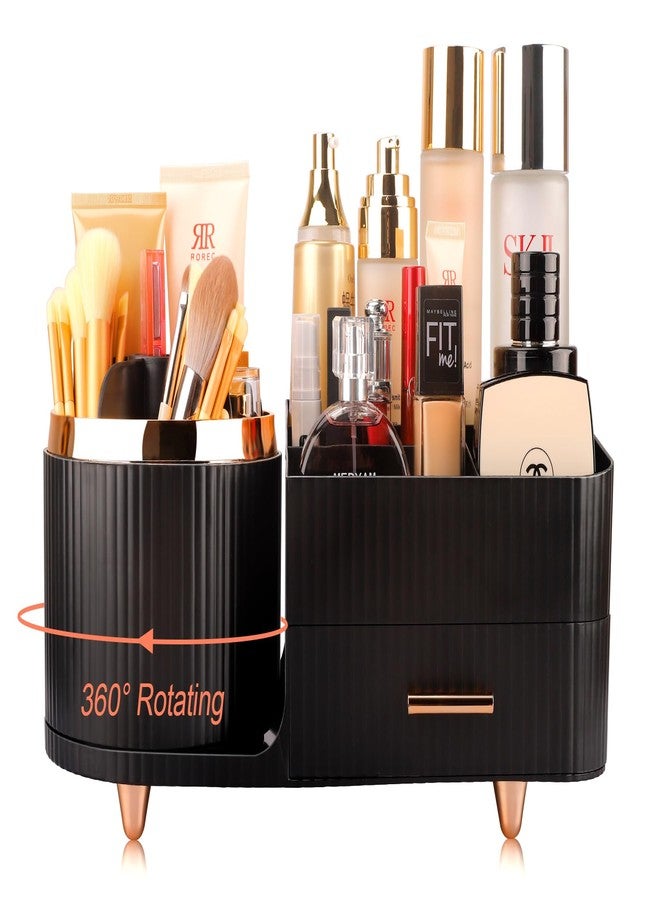 Molutsody Makeup Organizer for Vanity, 360° Rotating Cosmetics Organizer and Storage With Brush Holder and Drawers, Large Capacity Cosmetic Display Case, Cosmetic Organizer for Skincare (Black) - Image 1