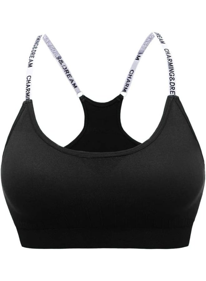 Rubik Sports Bra for Women, Low Impact Wireless Y Racerback Quick Dry Removable Padded Seamless Activewear Spaghetti Strap Bra for Yoga Workout Exercise Fitness (X-Large, Black) - Image 1