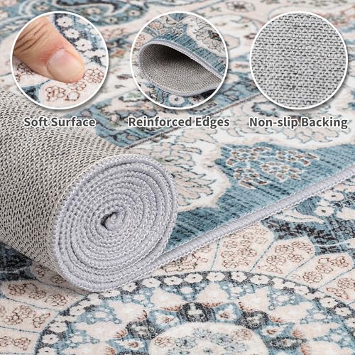 Foxmas Small Rugs for Entryway 2x3 Feet, Non-Slip Doormat Indoor Entrance Vintage Washable Area Rug, Low Pile Throw Rugs for Entryway Bedroom Kitchen Living Room, Blue - Image 5