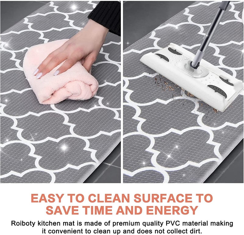 ZEMANIA طقم سجادات مطبخ مبطنة مضادة للإرهاق مكون من 2 قطعة، سجادات ومفارش مطبخ مقاومة للماء وغير قابلة للانزلاق، سجادات من PVC الثقيلة مريحة من الفوم ergonomics للمطبخ، الأرضية المنزلية، المكتب، الحوض - Image 4