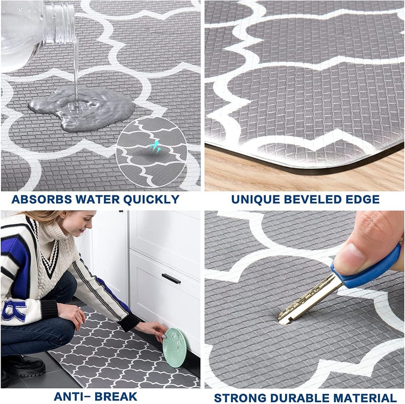 ZEMANIA طقم سجادات مطبخ مبطنة مضادة للإرهاق مكون من 2 قطعة، سجادات ومفارش مطبخ مقاومة للماء وغير قابلة للانزلاق، سجادات من PVC الثقيلة مريحة من الفوم ergonomics للمطبخ، الأرضية المنزلية، المكتب، الحوض - Image 3