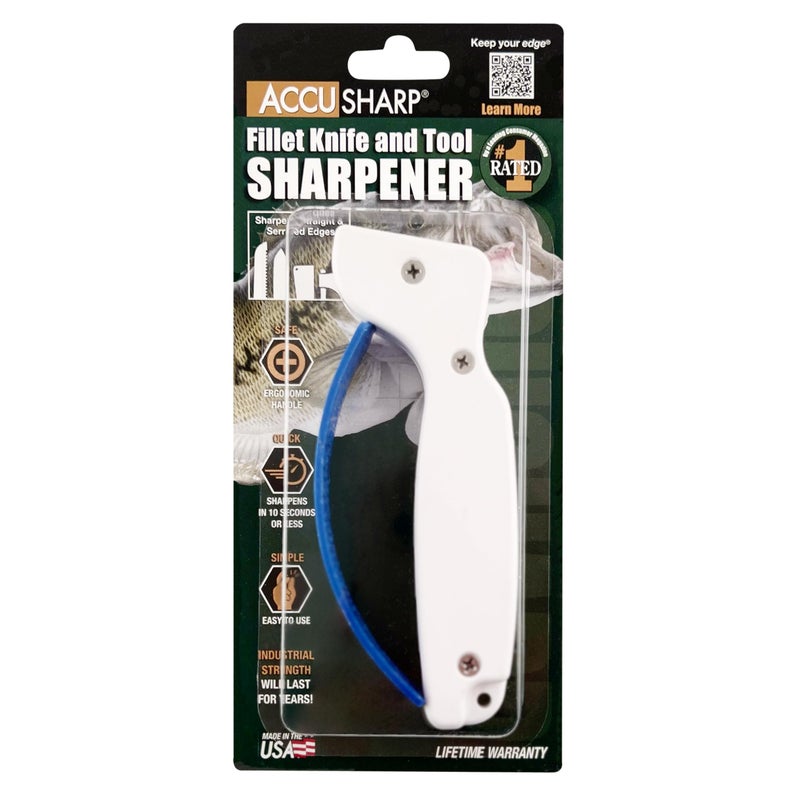 AccuSharp Knife & Tool Sharpener, Restores, Hones & Sharpens Straight & Serrated Knives, Hand-Held Tungsten Carbide Sharpening Tool, White & Blue, 1 Pack - Image 3