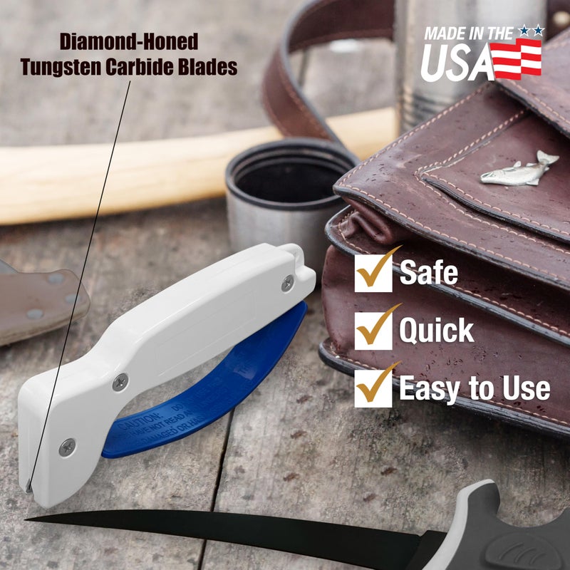 AccuSharp Knife & Tool Sharpener, Restores, Hones & Sharpens Straight & Serrated Knives, Hand-Held Tungsten Carbide Sharpening Tool, White & Blue, 1 Pack - Image 4