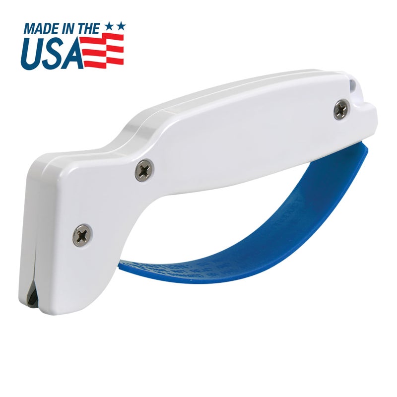 AccuSharp Knife & Tool Sharpener, Restores, Hones & Sharpens Straight & Serrated Knives, Hand-Held Tungsten Carbide Sharpening Tool, White & Blue, 1 Pack - Image 2