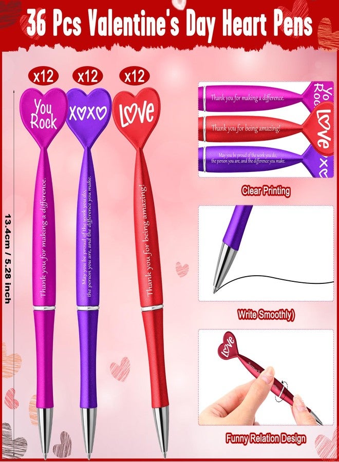 Jetec 36 Pcs Valentine's Day Heart Shaped Pens Bulk Love Heart Ballpoint Pens Inspirational Thank You Pen Appreciation Gifts for Employee Coworker, 3 Styles - Image 2