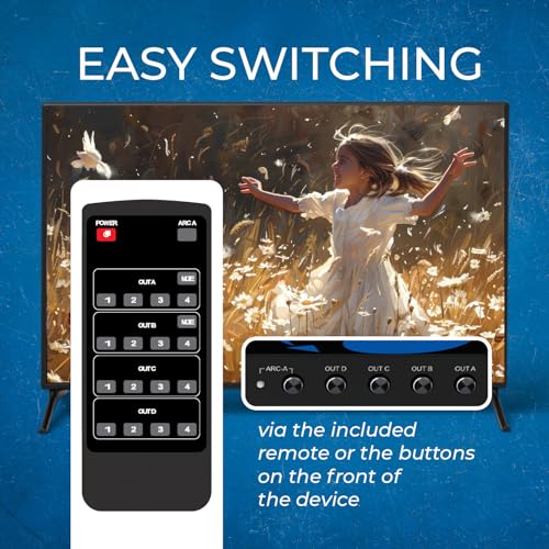 OREI 4K@60Hz 4×4 HDMI Matrix Switch with Downscaler & ARC, 18Gbps, HDCP 2.2, HDR, Audio Extraction (Optical & Analog), 4K-to-1080p Scaling, IR Remote (UHD-404R) - Image 4