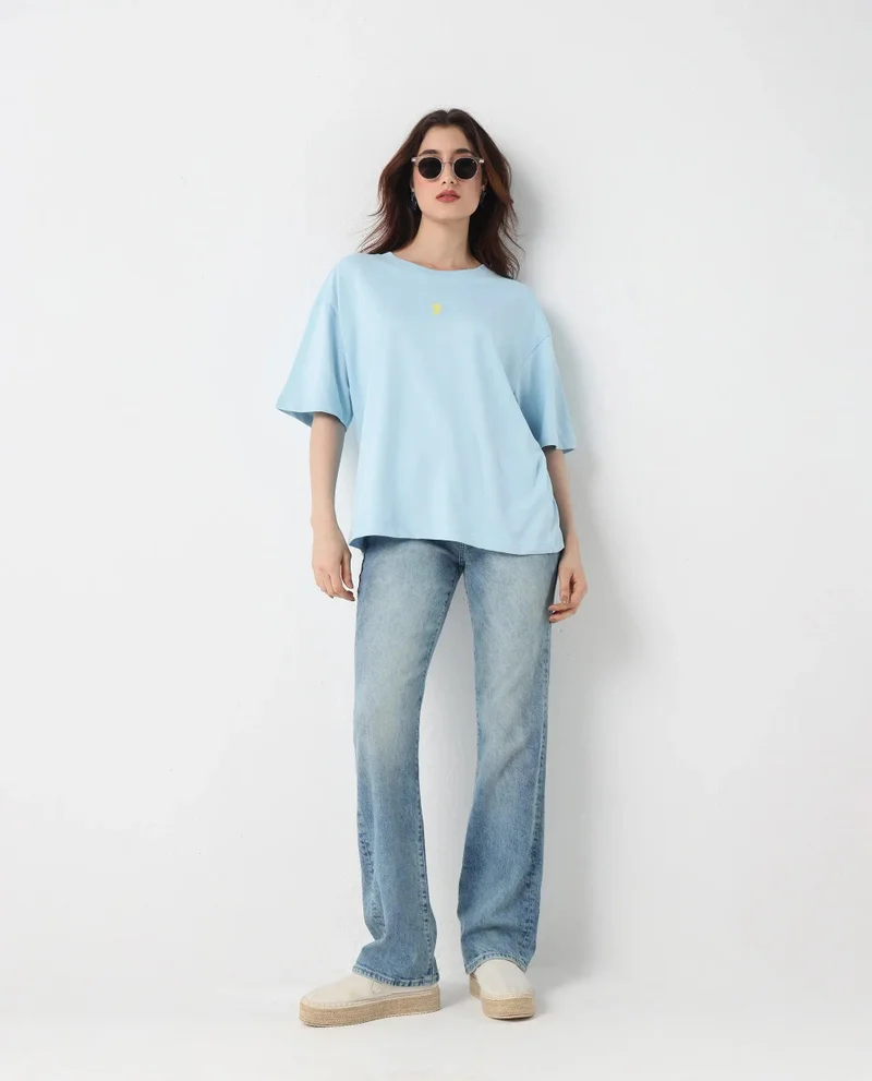 Rareism Women's Back Graphic Print Oversized T-Shirt