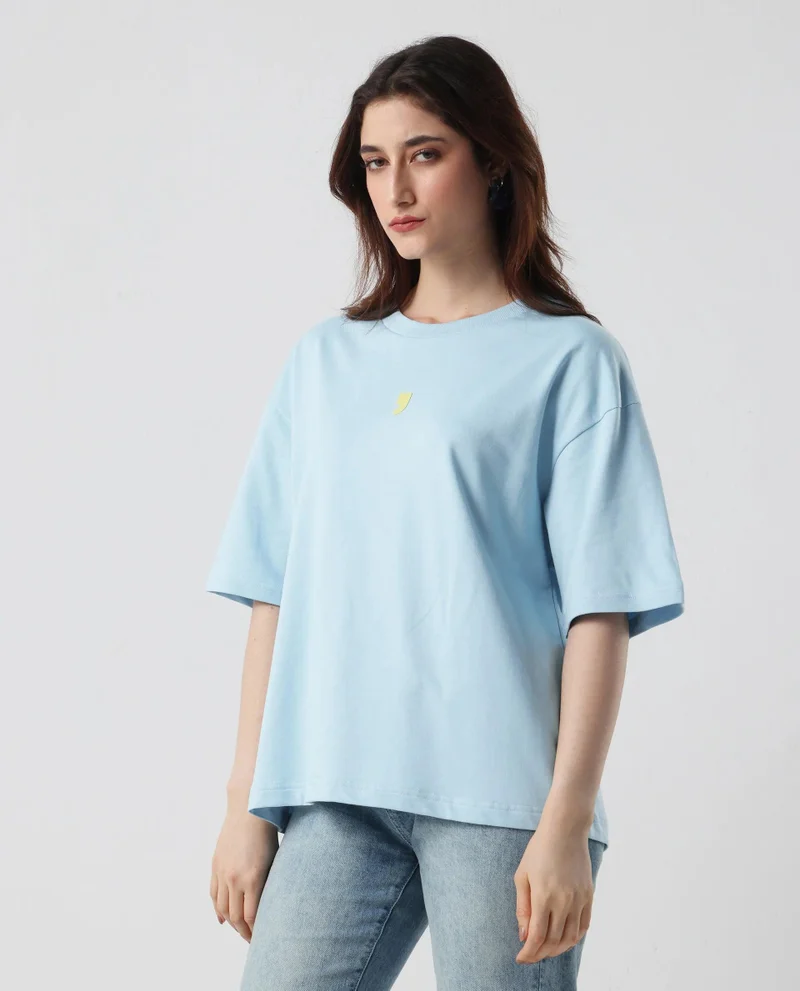 Rareism Women's Back Graphic Print Oversized T-Shirt