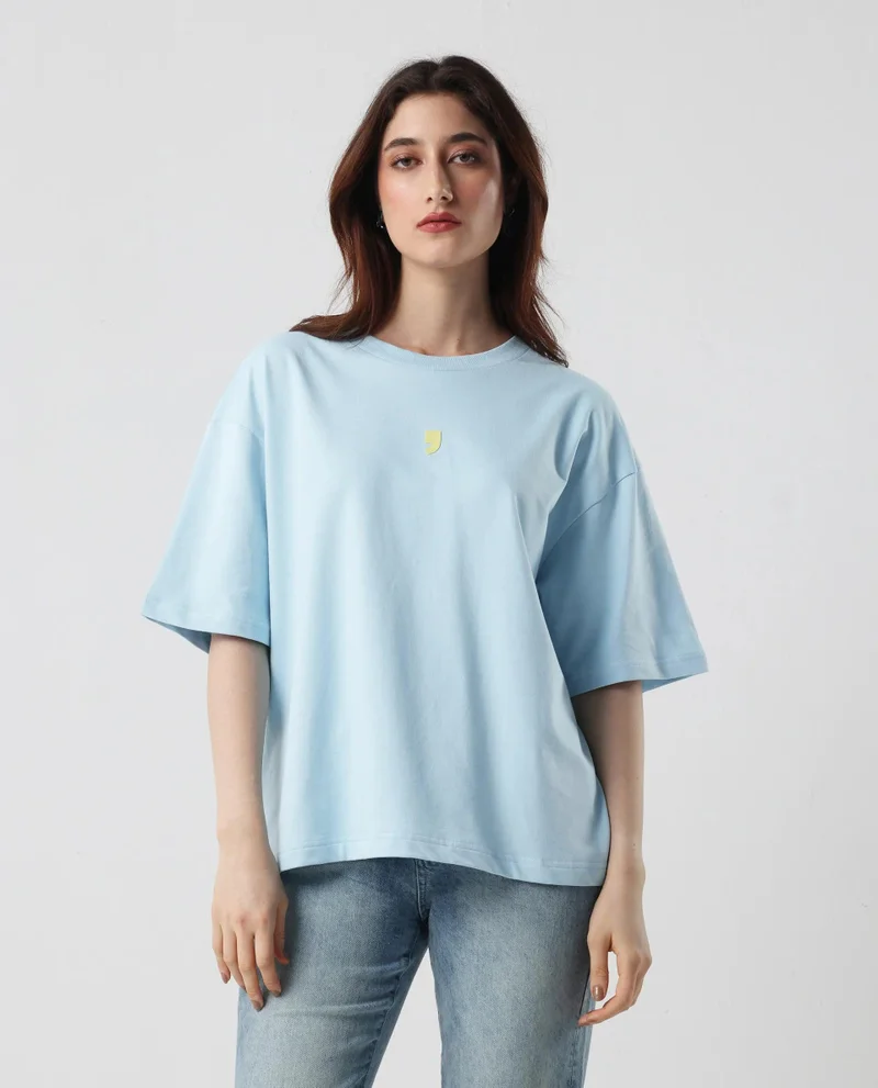 Rareism Women's Back Graphic Print Oversized T-Shirt