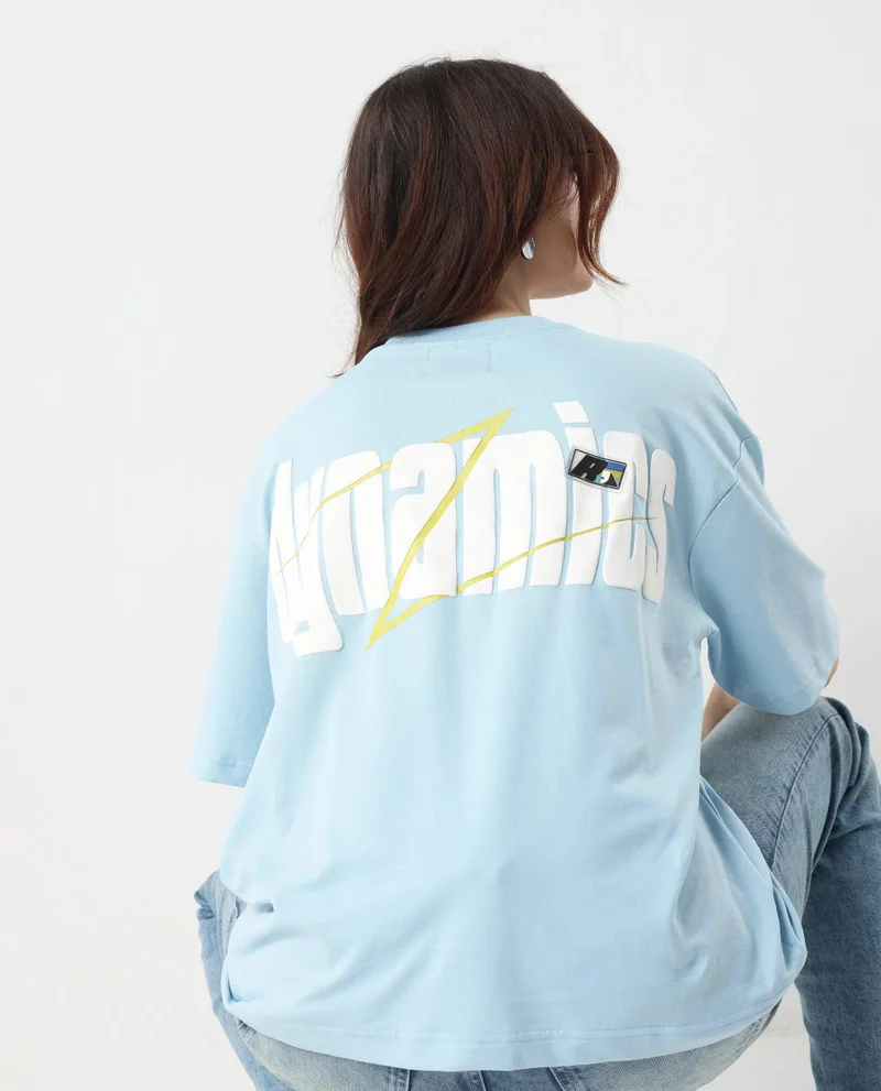 Rareism Women's Back Graphic Print Oversized T-Shirt