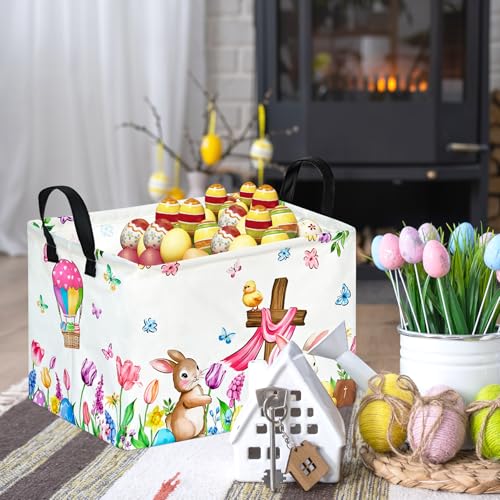 VAIVUSTO Easter Storage Basket Easter Bunny Storage Bin Collapsible Nursery Hamper Clothes Box Book Shelf Basket Easter Bunny Eggs Decor Easter Gifts - Image 4