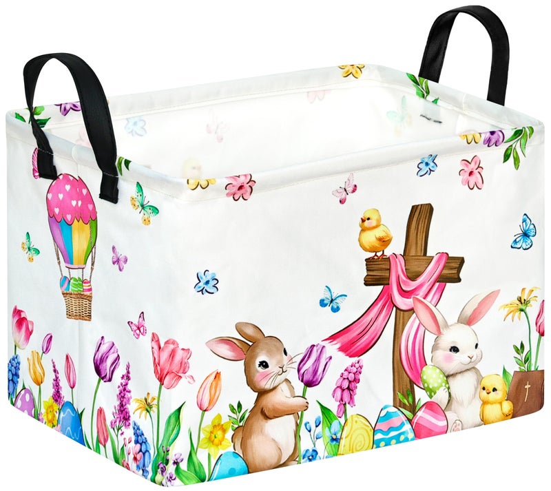 VAIVUSTO Easter Storage Basket Easter Bunny Storage Bin Collapsible Nursery Hamper Clothes Box Book Shelf Basket Easter Bunny Eggs Decor Easter Gifts - Image 1