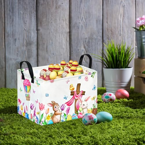 VAIVUSTO Easter Storage Basket Easter Bunny Storage Bin Collapsible Nursery Hamper Clothes Box Book Shelf Basket Easter Bunny Eggs Decor Easter Gifts - Image 3
