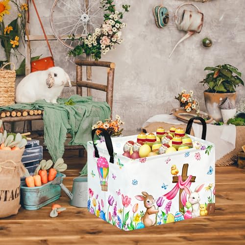 VAIVUSTO Easter Storage Basket Easter Bunny Storage Bin Collapsible Nursery Hamper Clothes Box Book Shelf Basket Easter Bunny Eggs Decor Easter Gifts - Image 2