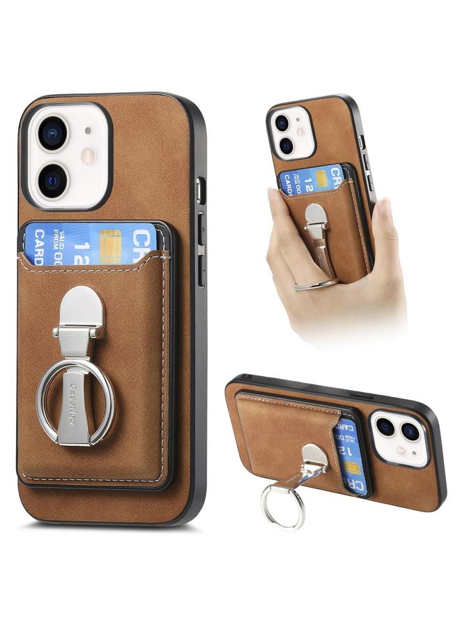 زبون جراب هاتف iPhone 11 بتصميم كلاسيكي قابل للطي مع حامل حلقي وحقيبة بطاقات وحافظة MagSafe - Image 1