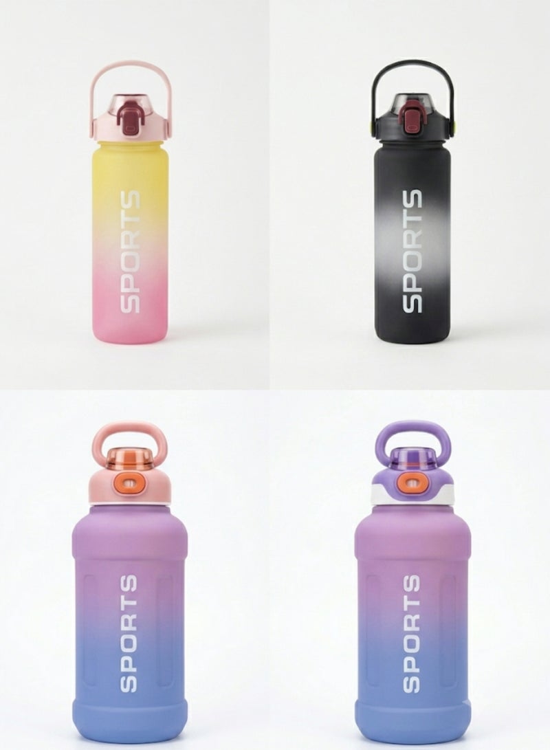 Sports Water Bottle Gradient Colors Leakproof Gym Fitness Drinking Flask with Straw Push Button Lock and Handle Multi Colors 1 Piece - Image 1
