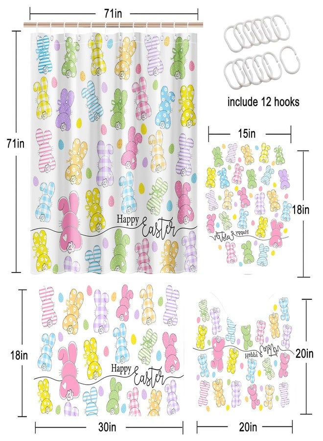 Mocsicka Easter Bunny Shower Curtain Set for Bathroom, 4Pcs Happy Easter Rabbit Bathroom Sets with Non Slip Rugs, Toilet Lid Cover, Bath Mat, Shower Curtain, Bathroom Decor with 12 Hooks - Image 5