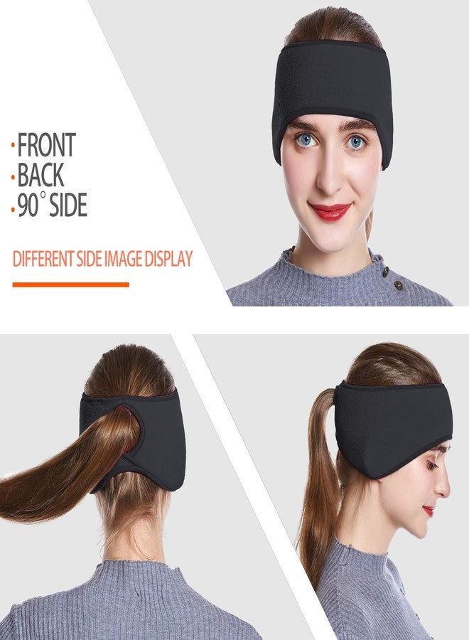 JOEYOUNG Womens Running Ear Warmer Ponytail Fleece Headband - Perfect for Winter Outdoor Sports - Image 4