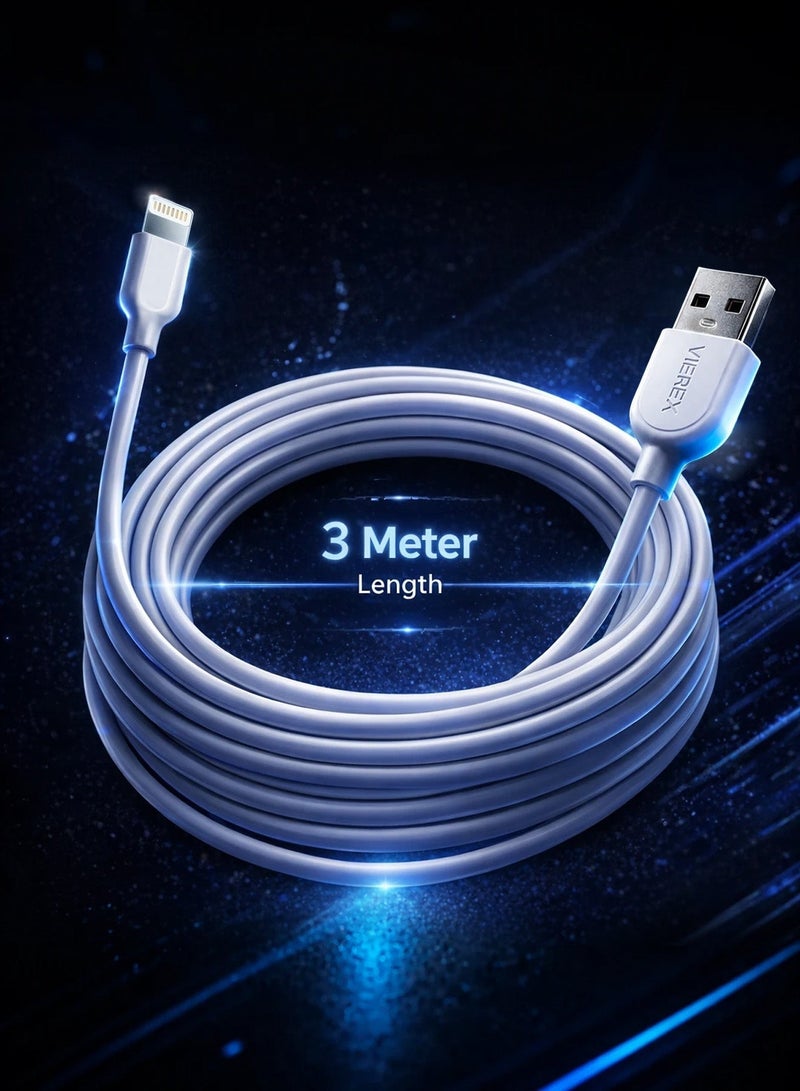 Vierex VC-3 Fast Charging Lightning Cable 2.4A USB Charging & Data Cable 480Mbps Compatible with iPhone, 3m - Image 1