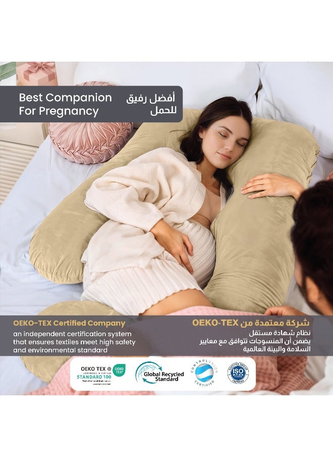 Rest Premium Velvet G Shaped Pregnancy Pillow 70X140Cm Maternity Full Body Pillow For Pregnant Women For Back , Hip , Neck And Knee Support With Removal Cover , Beige  - Image 3