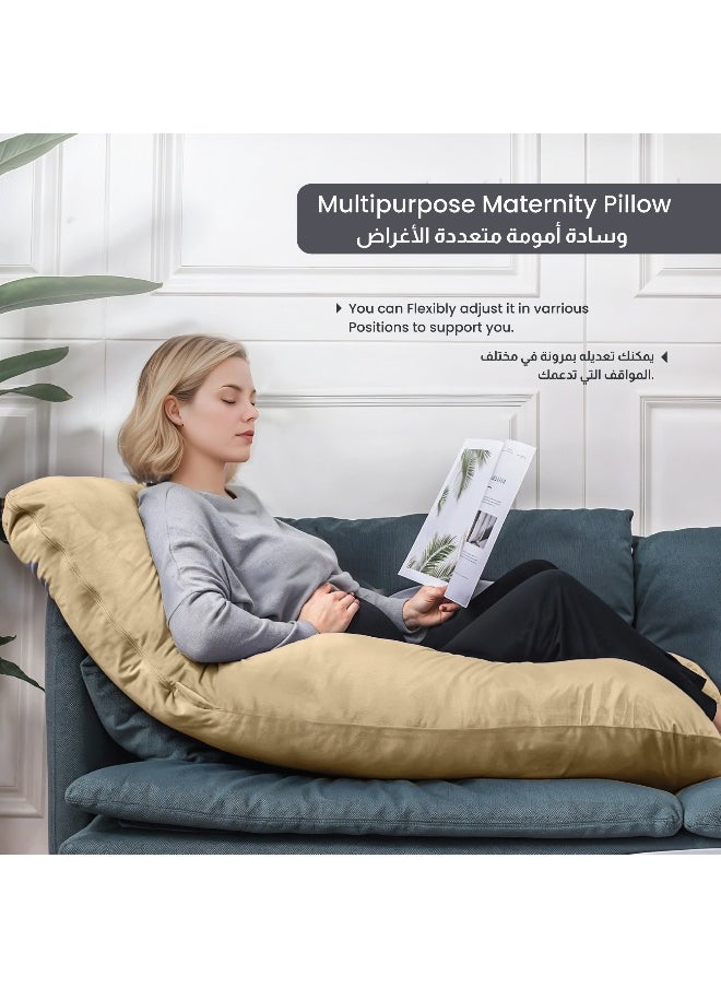 Rest Premium Velvet G Shaped Pregnancy Pillow 70X140Cm Maternity Full Body Pillow For Pregnant Women For Back , Hip , Neck And Knee Support With Removal Cover , Beige  - Image 2