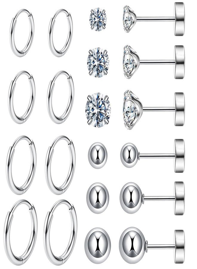 GOGOEY 10 Pairs Surgical Steel Earrings Set | Huggie Hoops & Flat Back Studs - Image 1